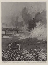 Die vorab arrangierte Eisenbahnkollision in Texas, die Szene unmittelbar nach dem Aufprall